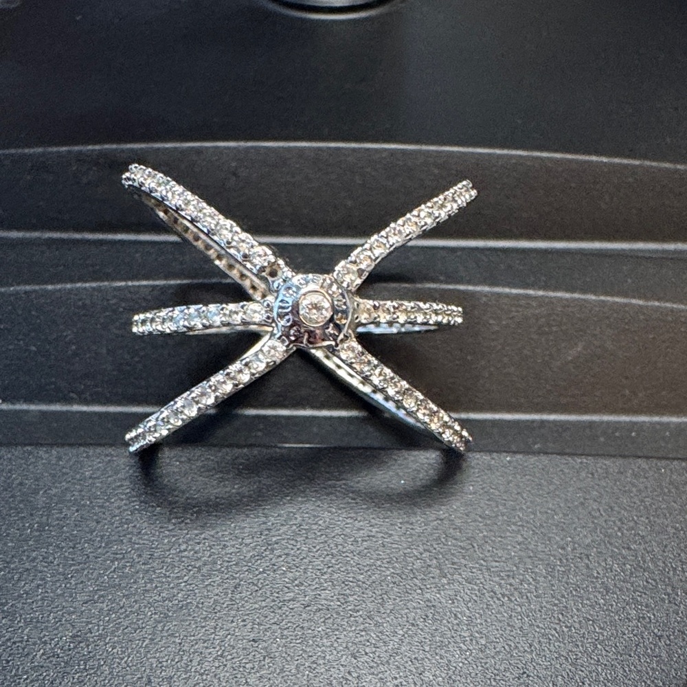 Henri Bendel Silver Crystal Crossover Ring